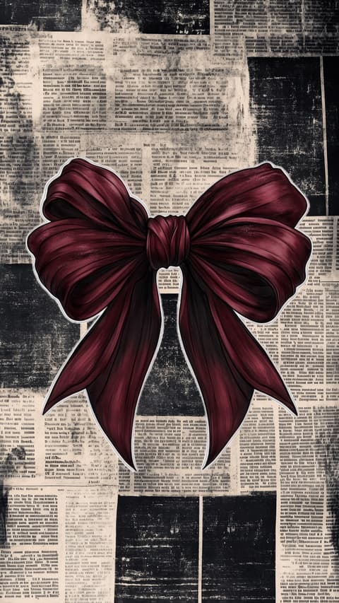 Dark Burgundy Ribbon & Newspaper Collage