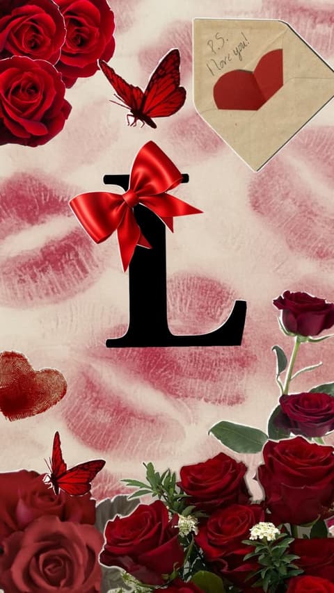 Monogram Letter "L" with Red Roses & Butterflies
