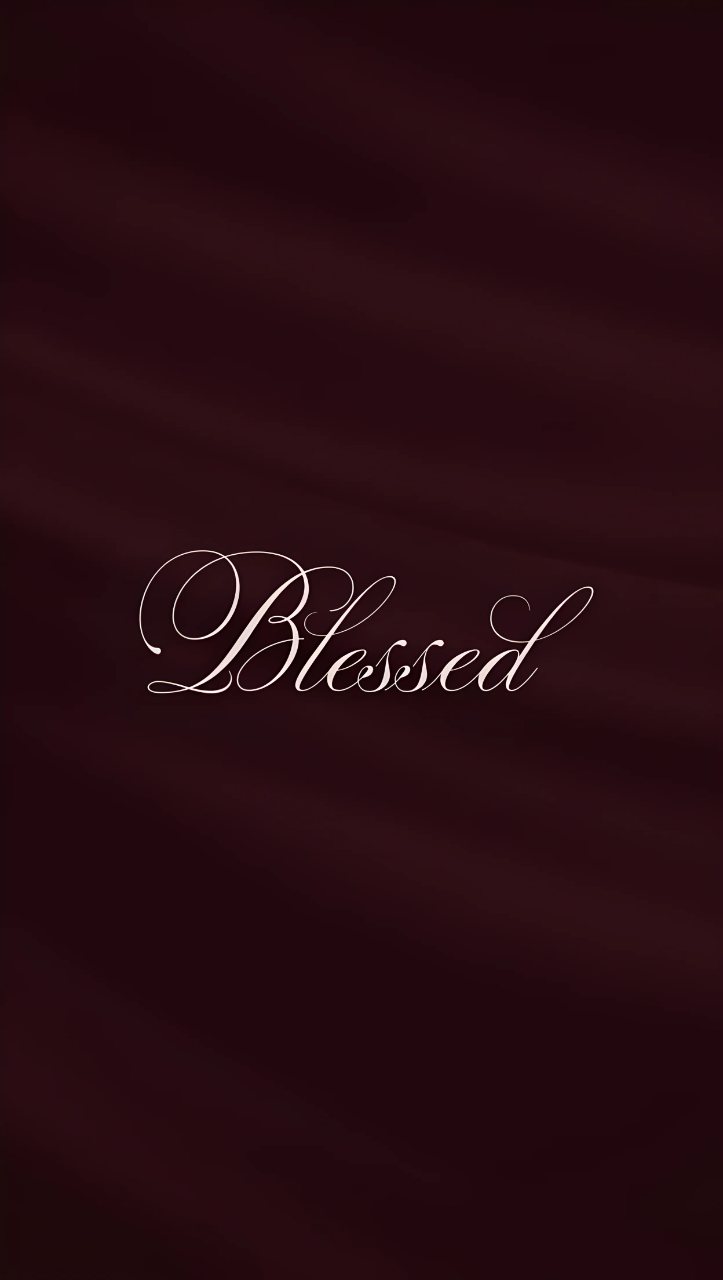 White script lettering reading “Blessed” centered on a deep burgundy abstract background.