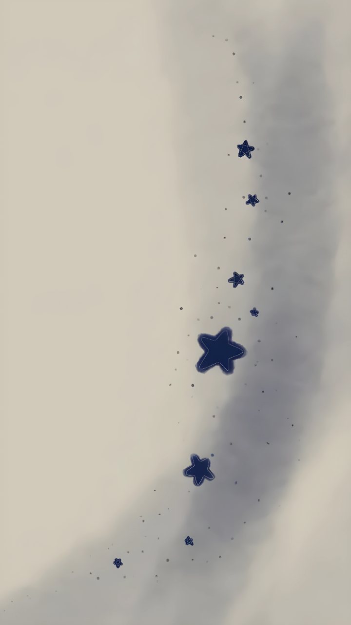 Deep blue stars of different sizes drift through a soft beige and gray cloudy background.