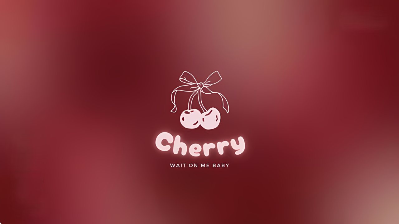 Red gradient wallpaper with a white cherry and bow illustration above the word “Cherry” and the phrase “WAIT ON ME BABY.”