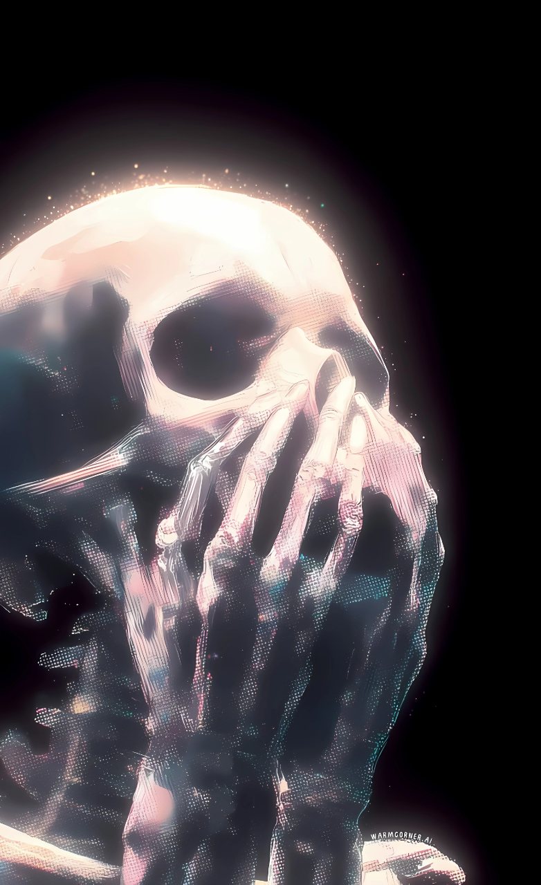Glowing Skull Skeletal Thinking Pose
